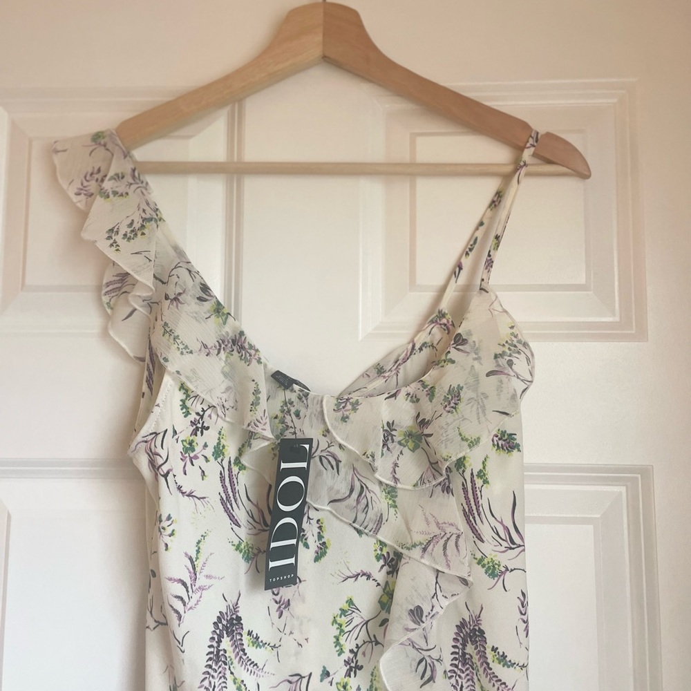 NWT Topshop Women's Dress Idol Midi Ruffle Frill Floral Print Sleeveless Size 8 - Picture 5 of 8